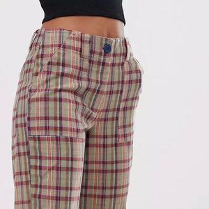 Plaid casual straight leg pants